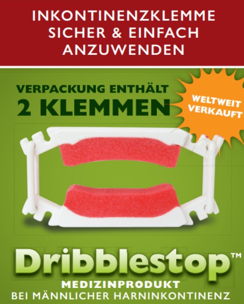 Verpackung des Dribblestop-Penisklemmen-Sets mit zwei Klemmen