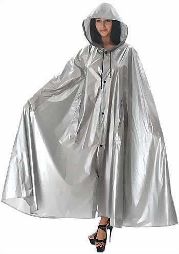 Bild von Einzelstück - PVC-Regencape mit abnehmbarer Kapuze, Farbe Weiß-Transparent, Gr. XXL